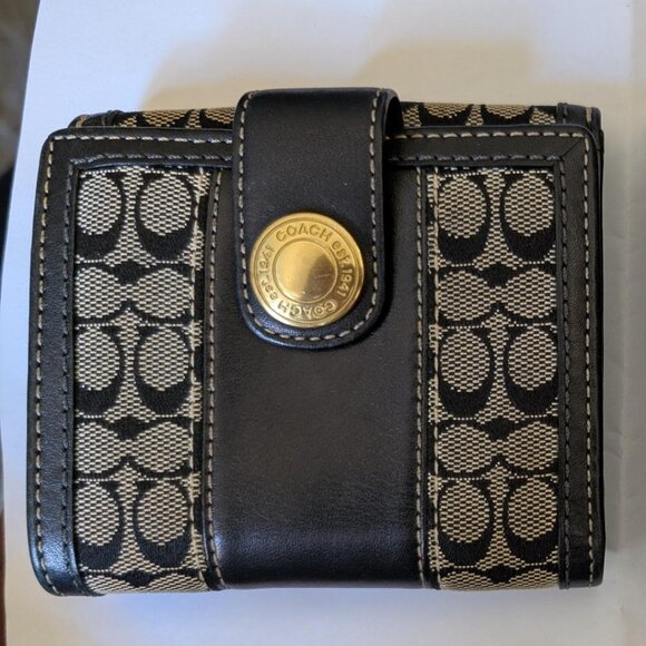 COACH SIGNATURE BI-FOLD WALLET Leather & Canvas - Picture 1 of 5